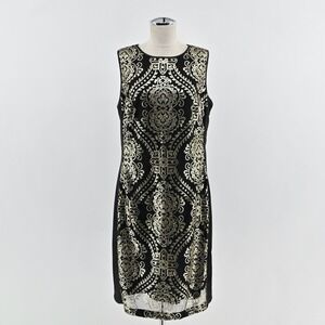 Donna Ricco Sequin Dress Size 12 Black Gold Sleeveless‎ Retro Glam Cocktail Chic